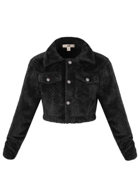 A2Y Women's Casual Cute Sherpa Fuzzy Two Pockets Button Closure Crop Jackets