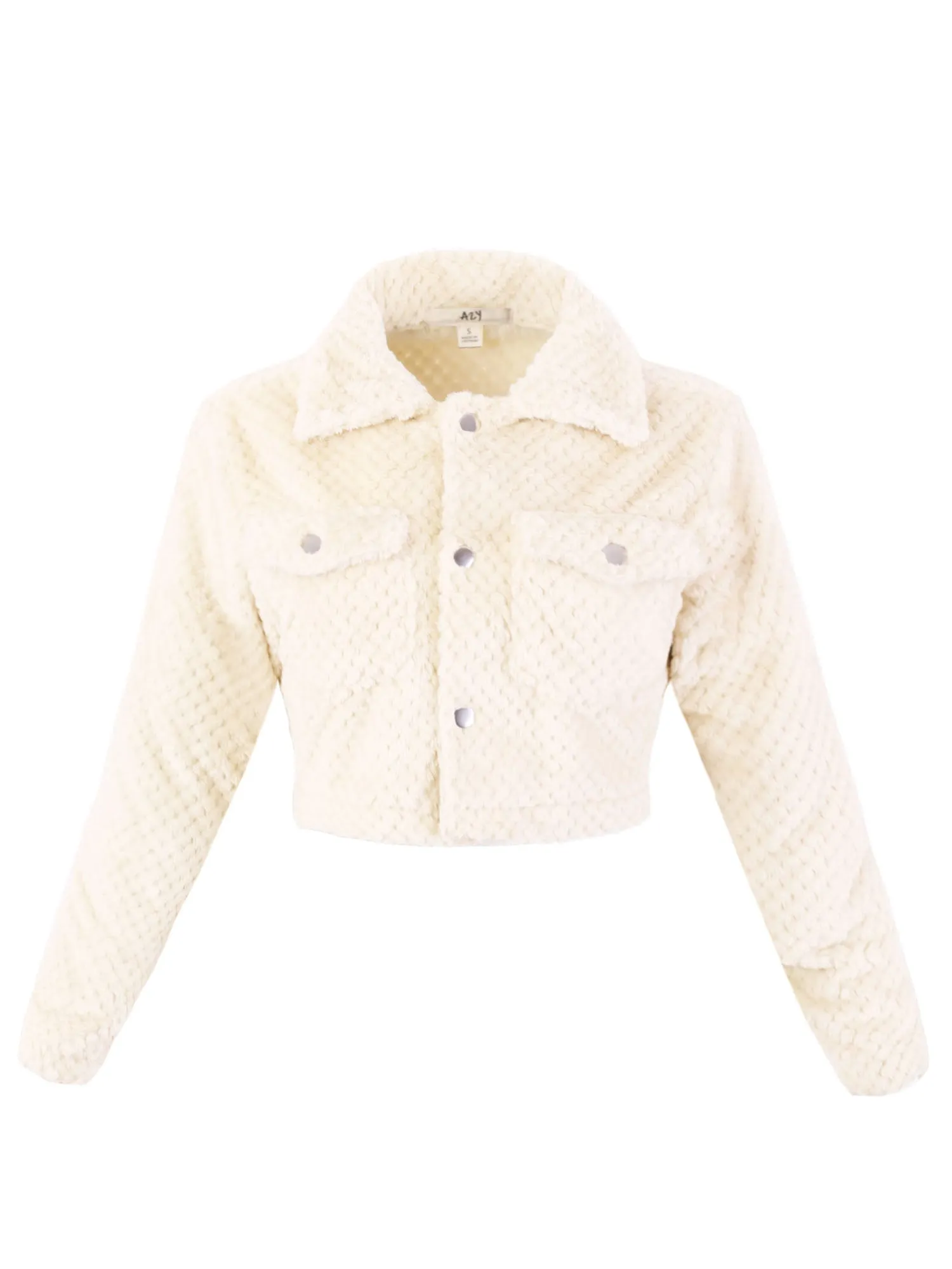 A2Y Women's Casual Cute Sherpa Fuzzy Two Pockets Button Closure Crop Jackets