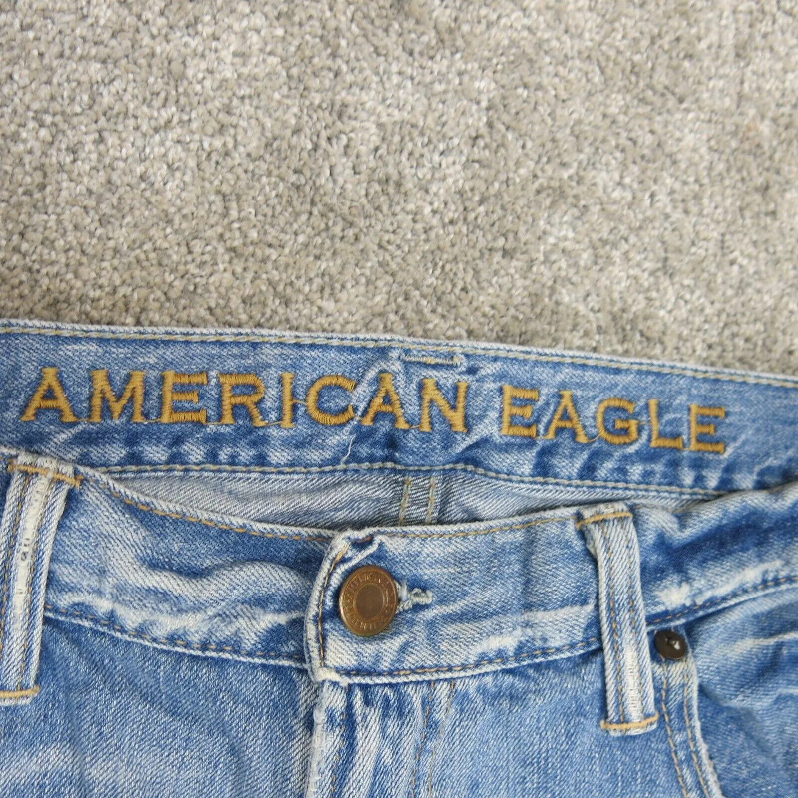 American Eagle Mens Straight Leg Jeans Loose Fit Ample 100% Cotton Blue W34XL32