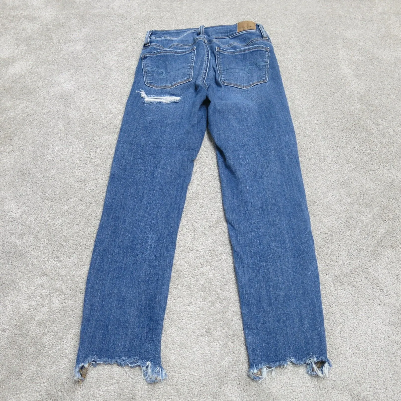 American Eagle Womens Skinny Leg Jeans Distressed Low Rise Cotton Blue SZ 2 Reg