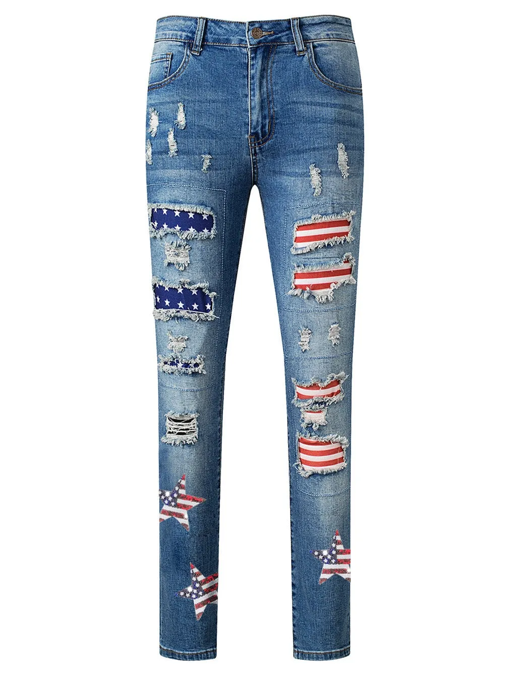 American Flag Embroidered Jeans