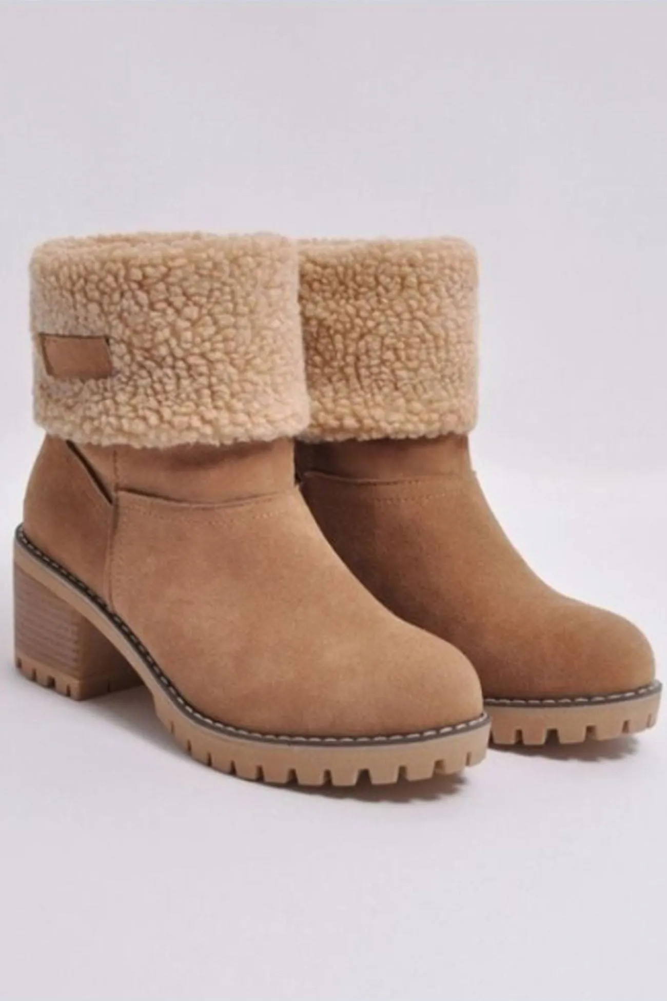 Amozae-Furry Solid Chunky Ankle Boots