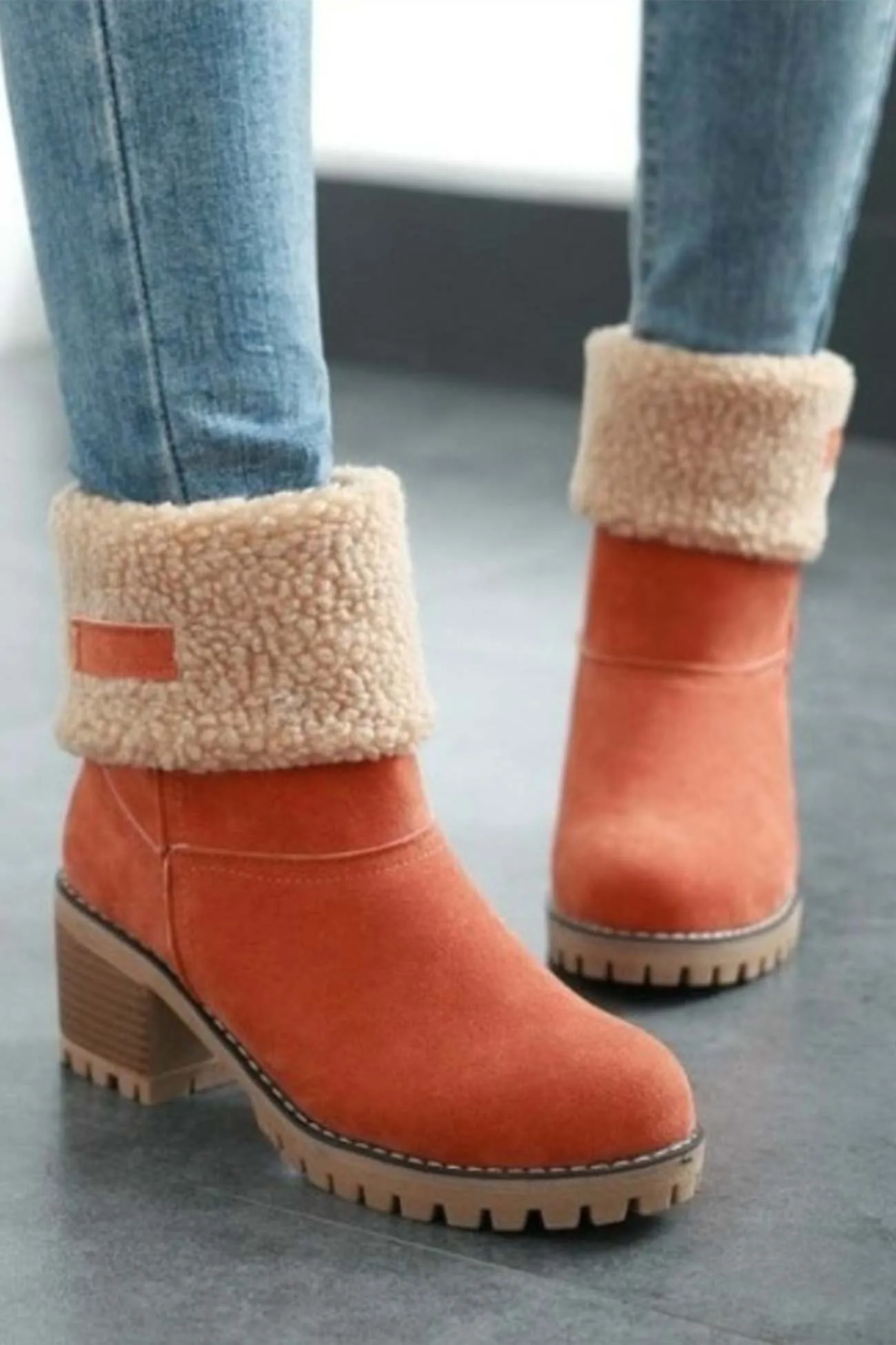 Amozae-Furry Solid Chunky Ankle Boots