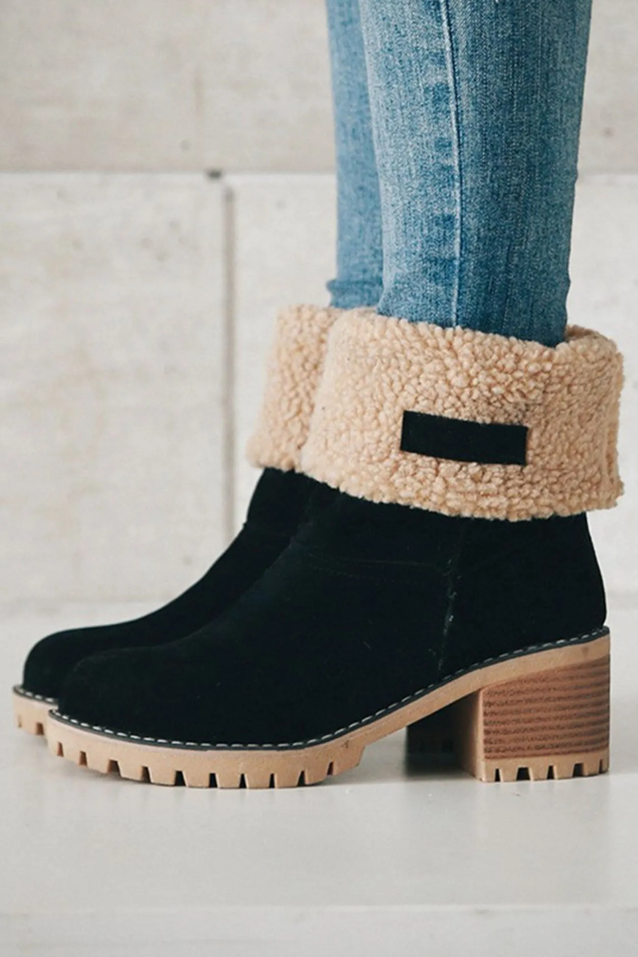 Amozae-Furry Solid Chunky Ankle Boots