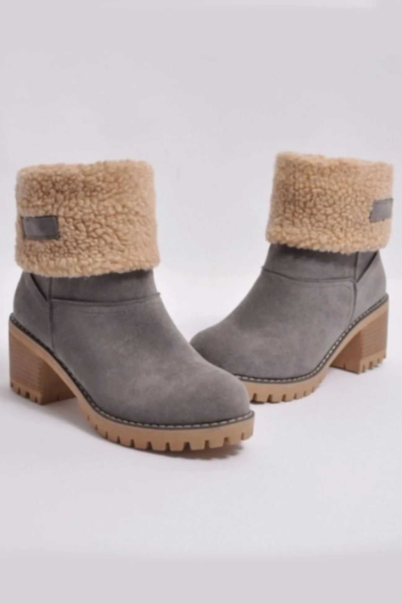 Amozae-Furry Solid Chunky Ankle Boots