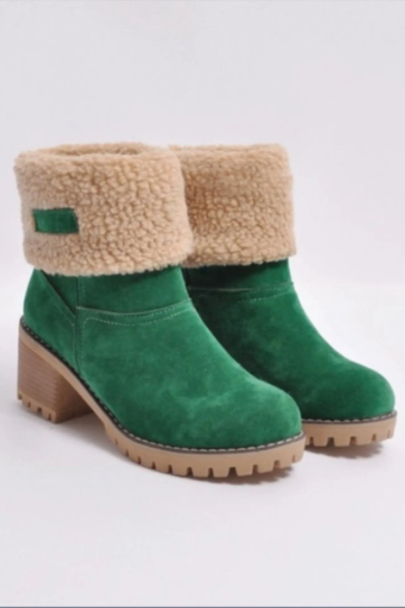 Amozae-Furry Solid Chunky Ankle Boots