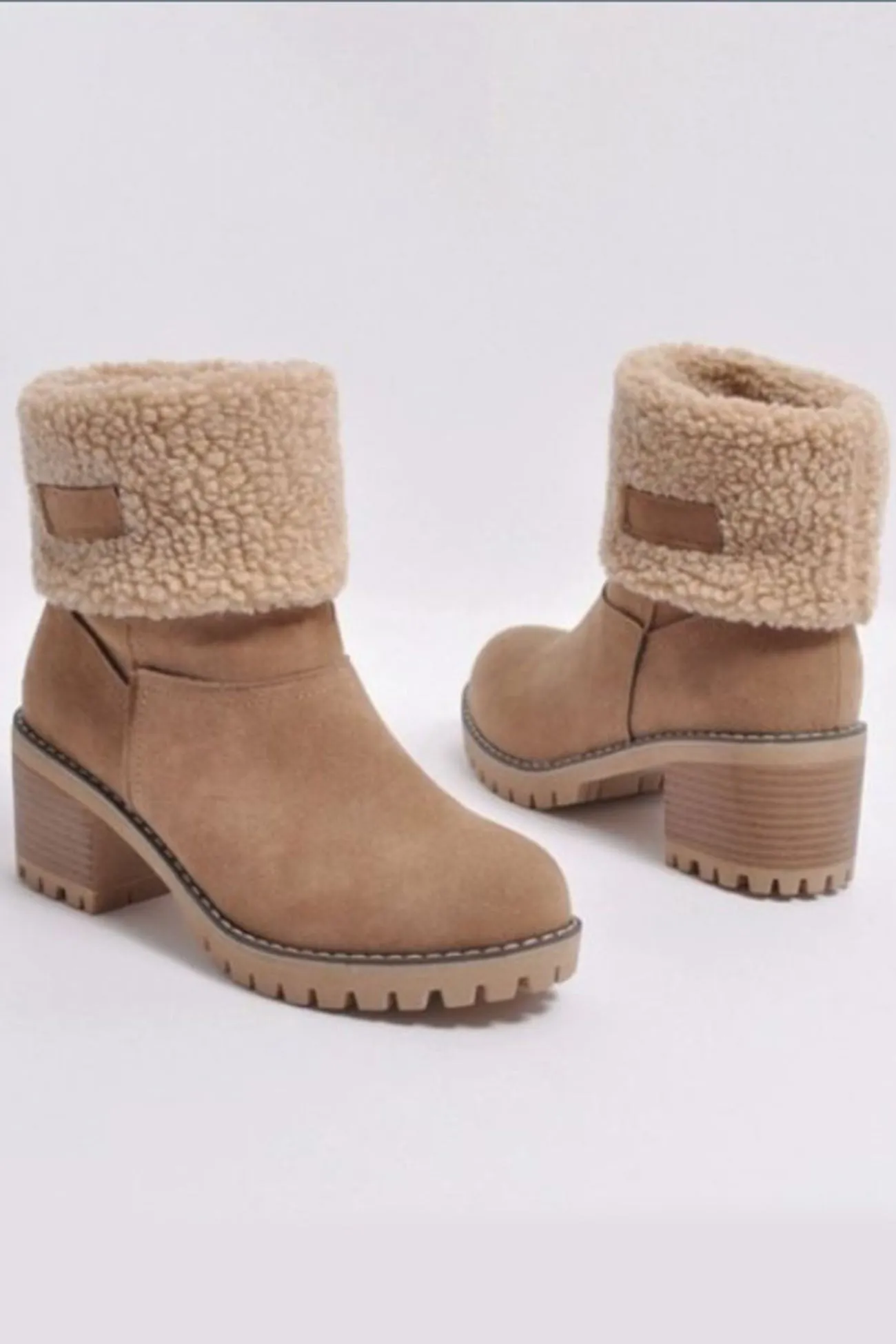 Amozae-Furry Solid Chunky Ankle Boots