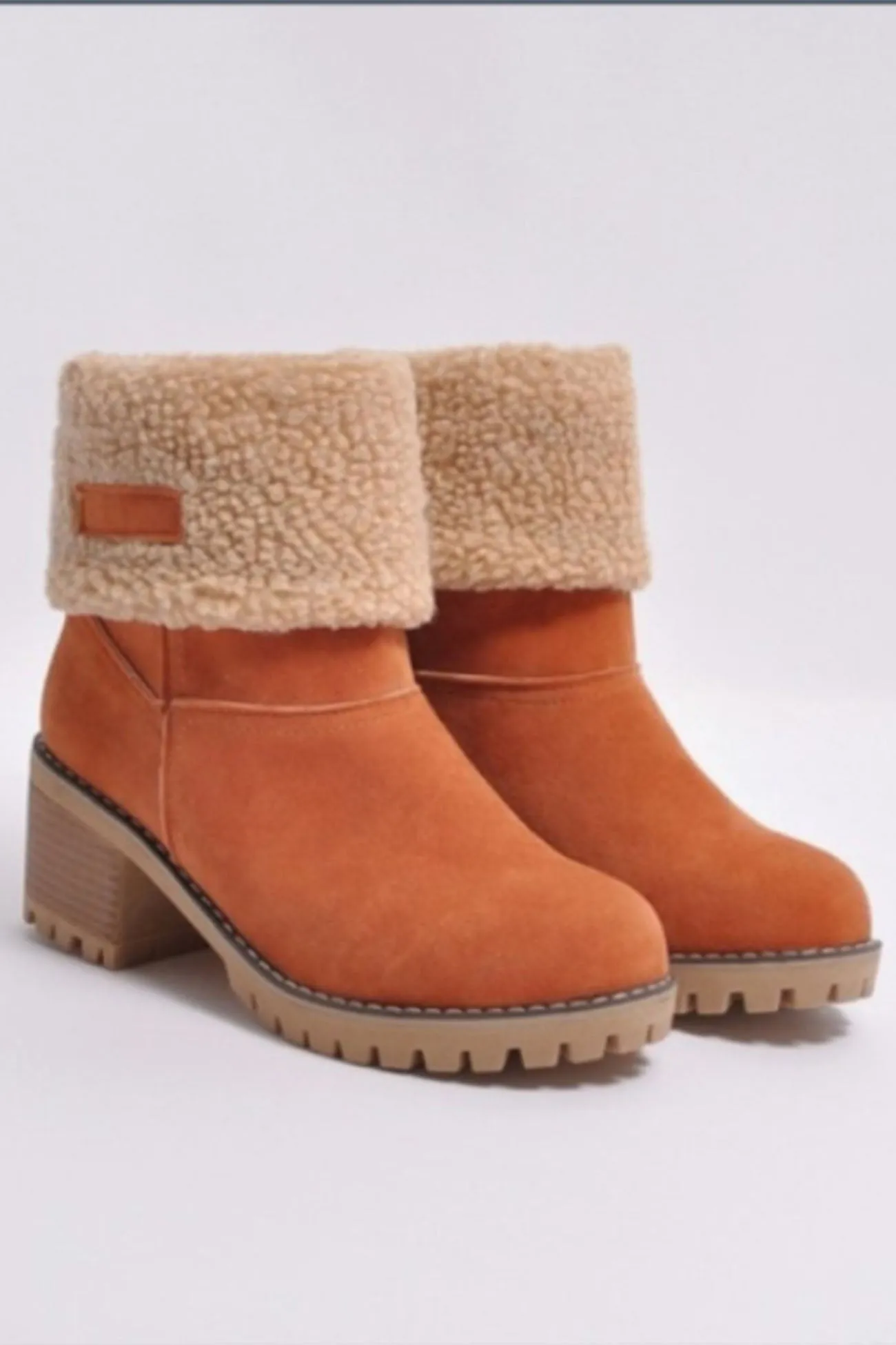 Amozae-Furry Solid Chunky Ankle Boots