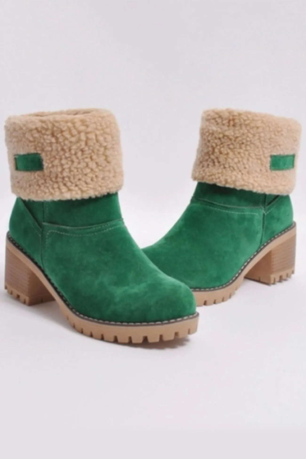 Amozae-Furry Solid Chunky Ankle Boots