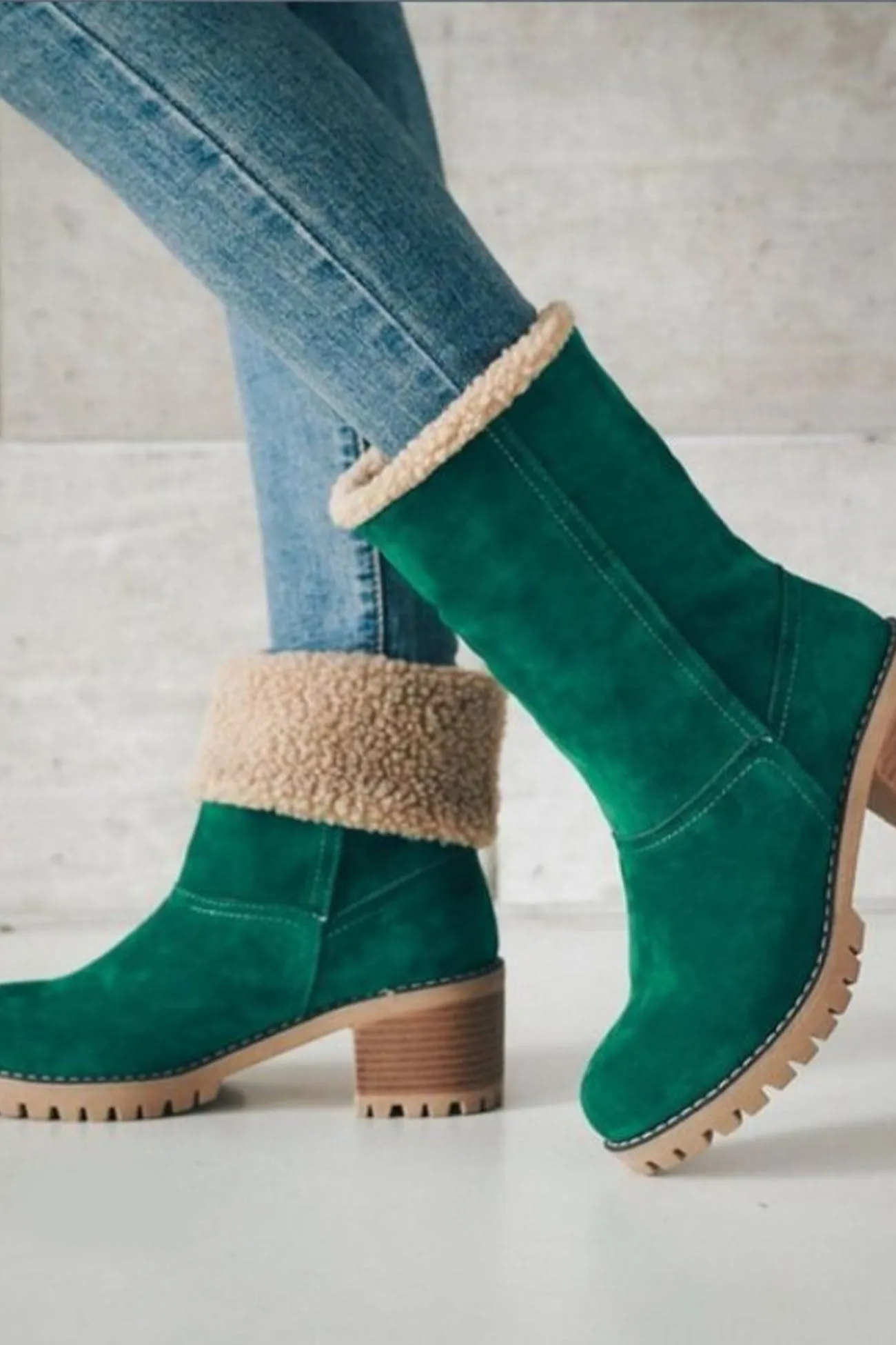 Amozae-Furry Solid Chunky Ankle Boots