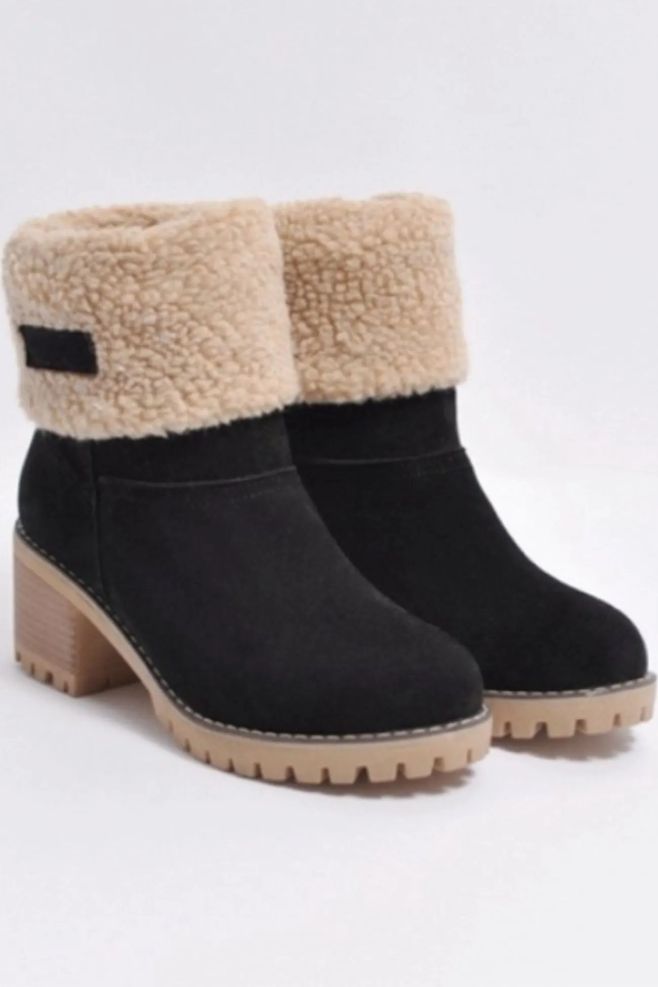 Amozae-Furry Solid Chunky Ankle Boots