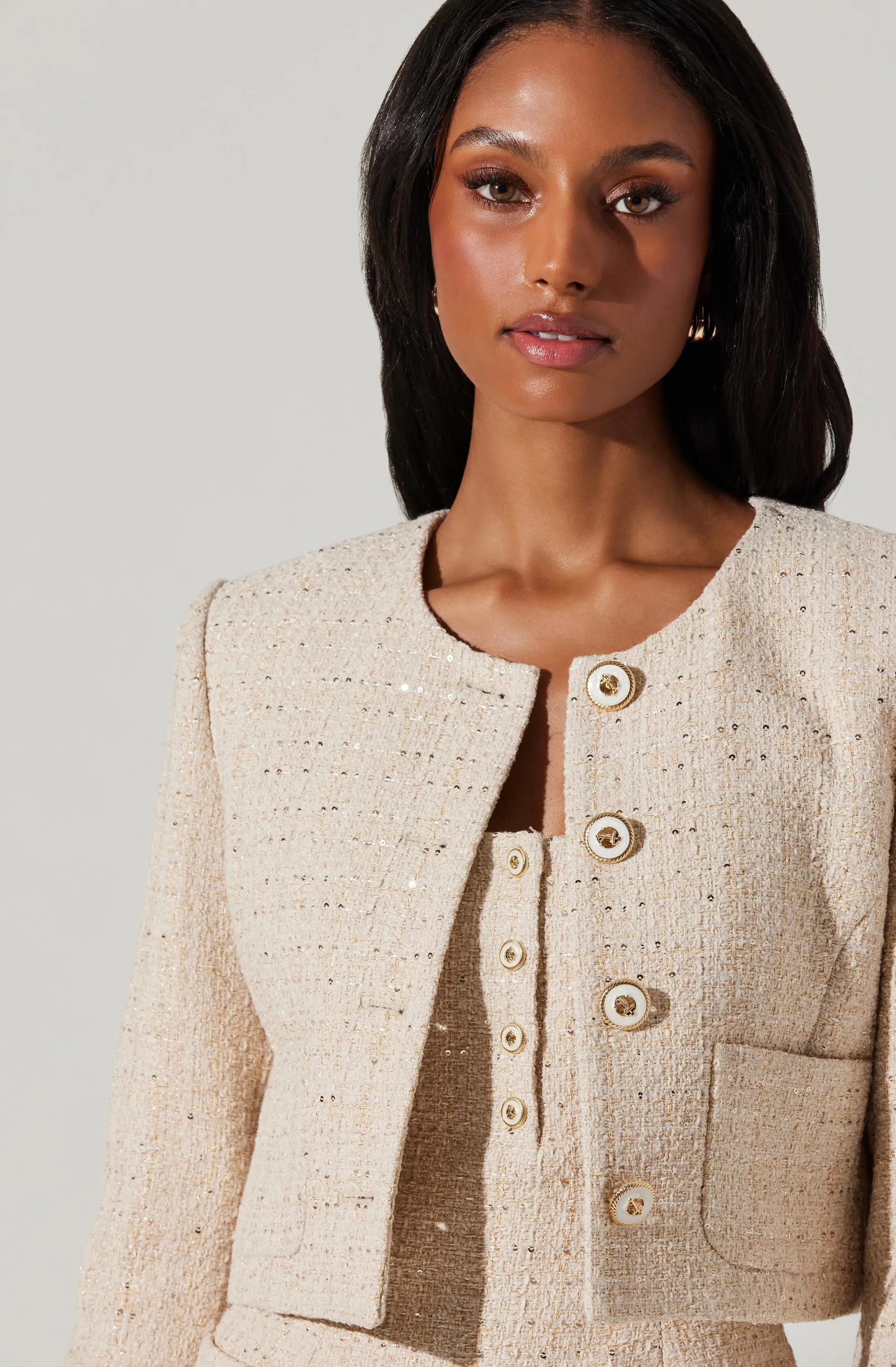 ASTR THE LABEL Milena Tweed Crop Jacket