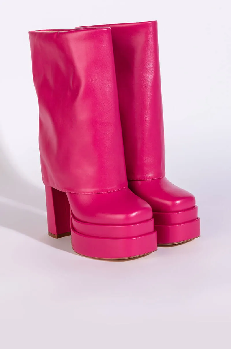 AZALEA WANG BABY FOLD OVER CHUNKY BOOT IN PINK