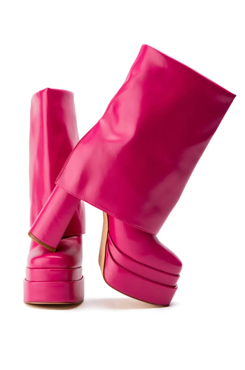 AZALEA WANG BABY FOLD OVER CHUNKY BOOT IN PINK