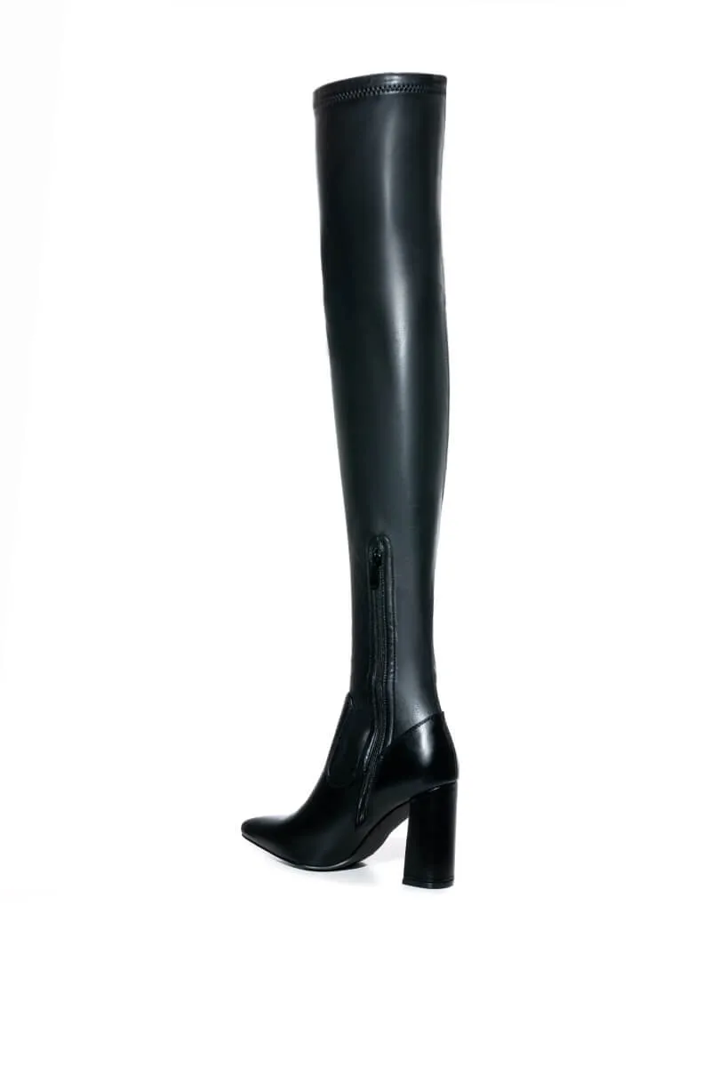 AZALEA WANG ESTELLA THIGH HIGH STRETCH STILETTO BOOT IN BLACK