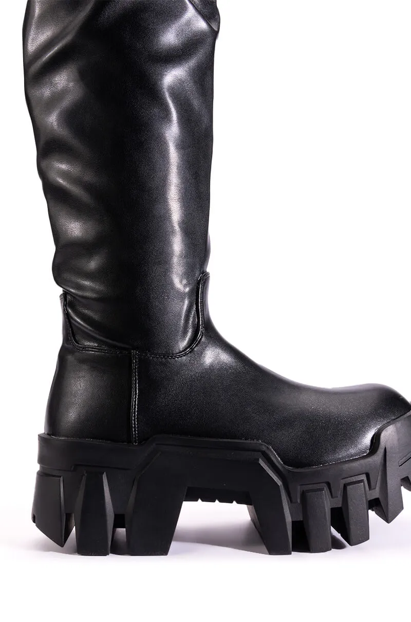 AZALEA WANG LYRICA BLACK PU CHUNKY BOOT