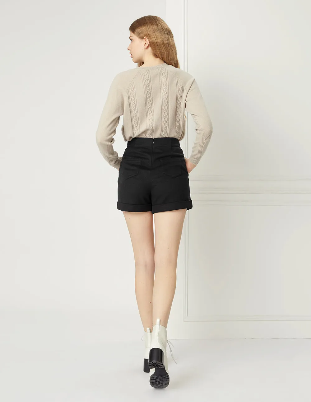 BORA AKSU ROLL OVER WOOLEN PLEATED SHORTS