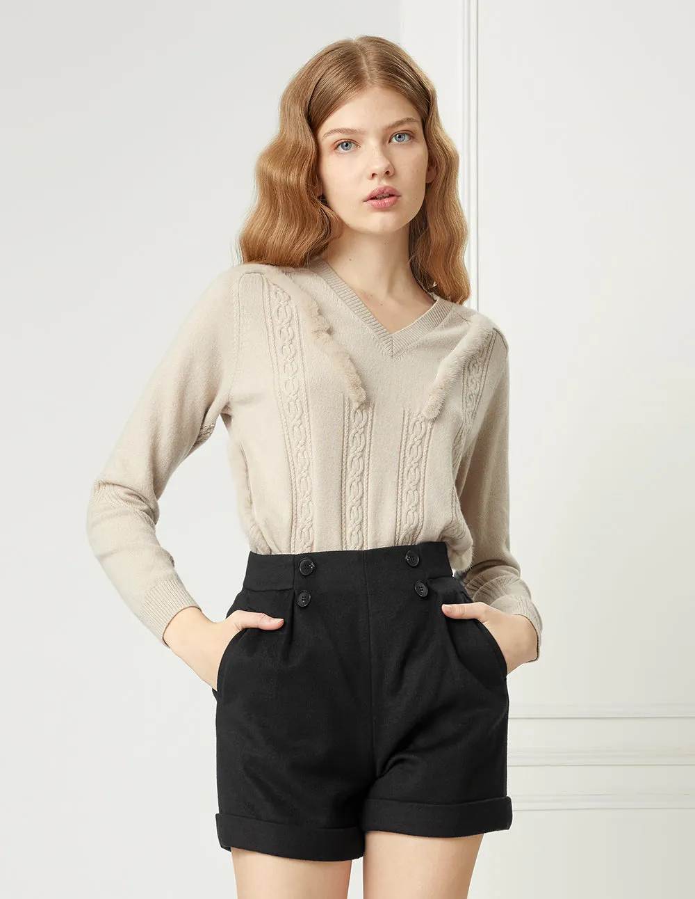 BORA AKSU ROLL OVER WOOLEN PLEATED SHORTS