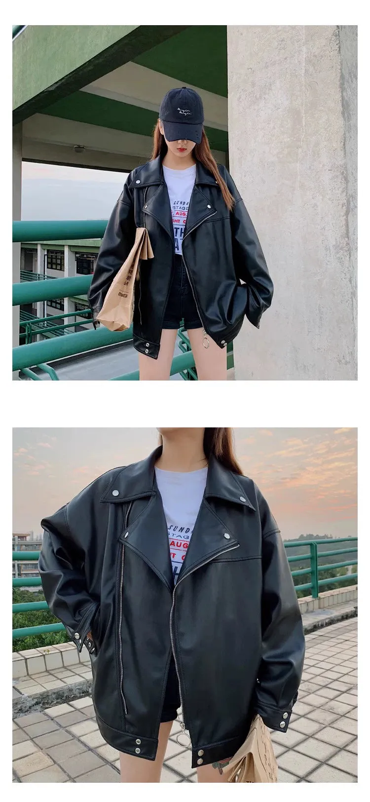 Chubby Spring and Autumn Korean Style Loose plus Size Leather Jacket