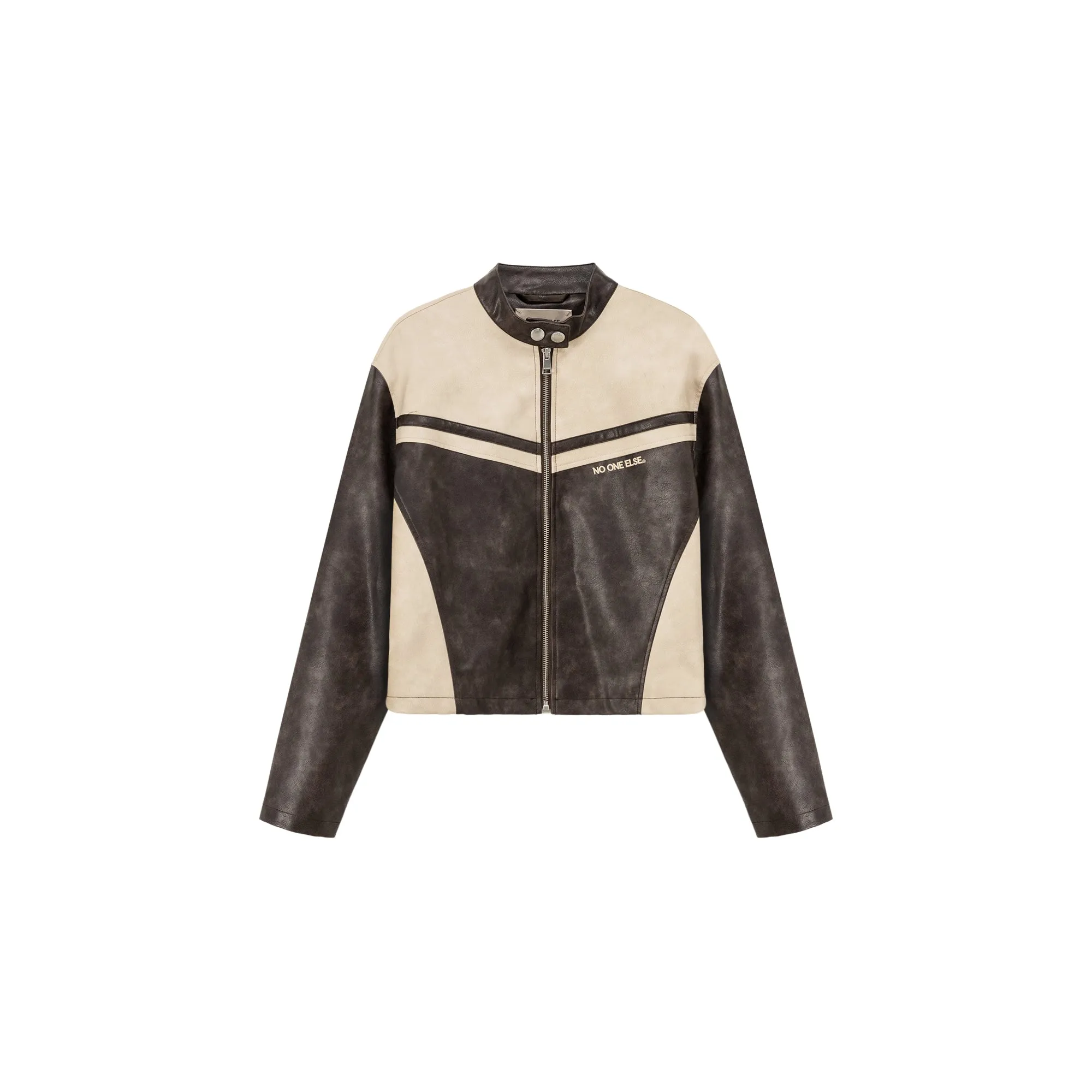 Color Combination Leather Jacket