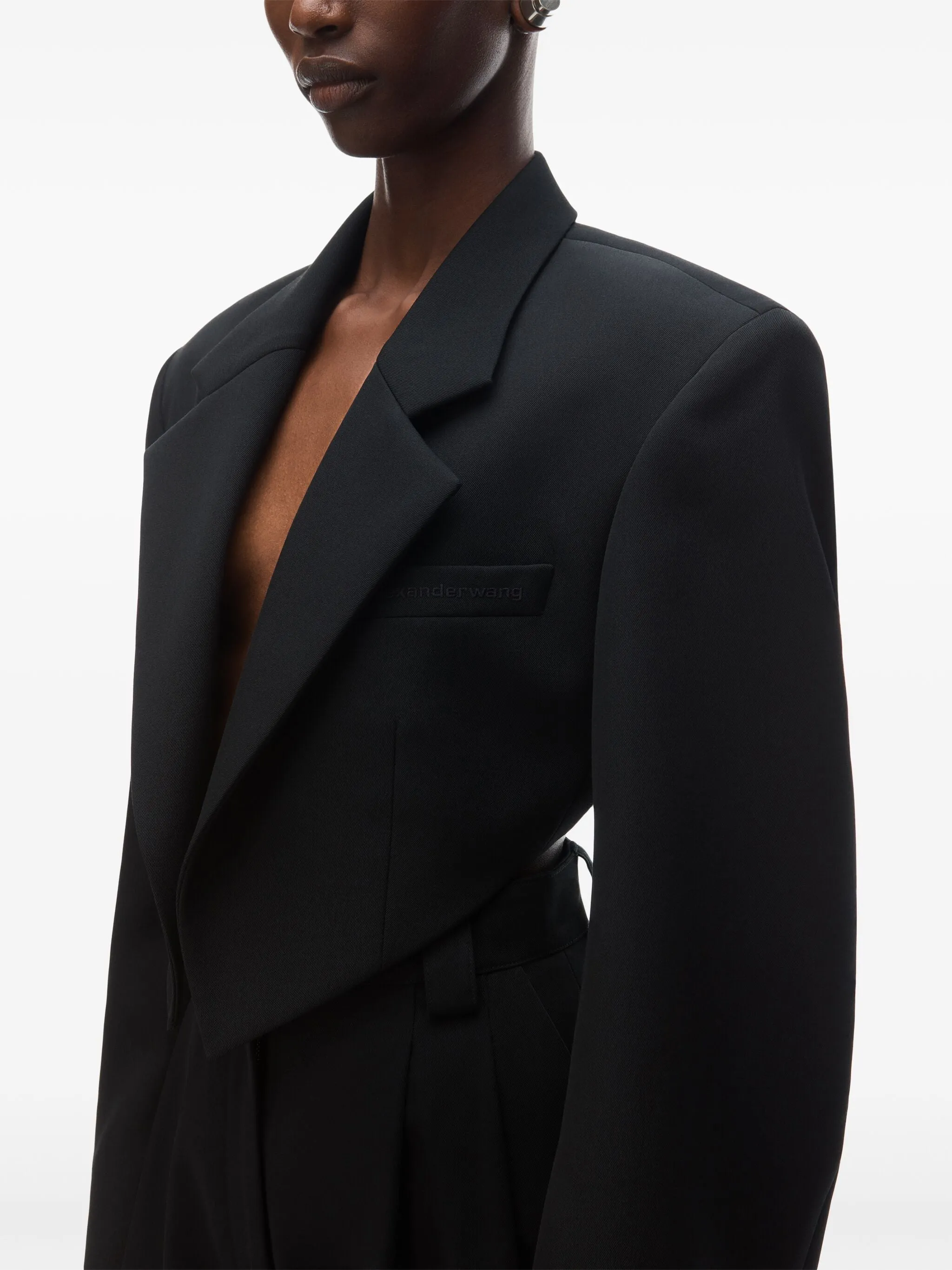 Cropped Tuxedo-Style Blazer With Pointed Hem