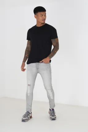 DARK GREY WASH SKINNY RIPPED JEANS