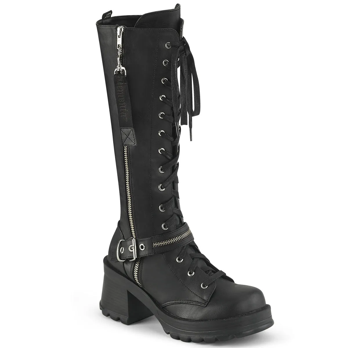 Demonia Bratty-206 Chunky Heel Platform Knee High Boot