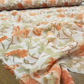 Designer Deadstock Crinkle Faint Pink/ Ivory and Orange Bohemian Florals Sheer Woven-by the yard