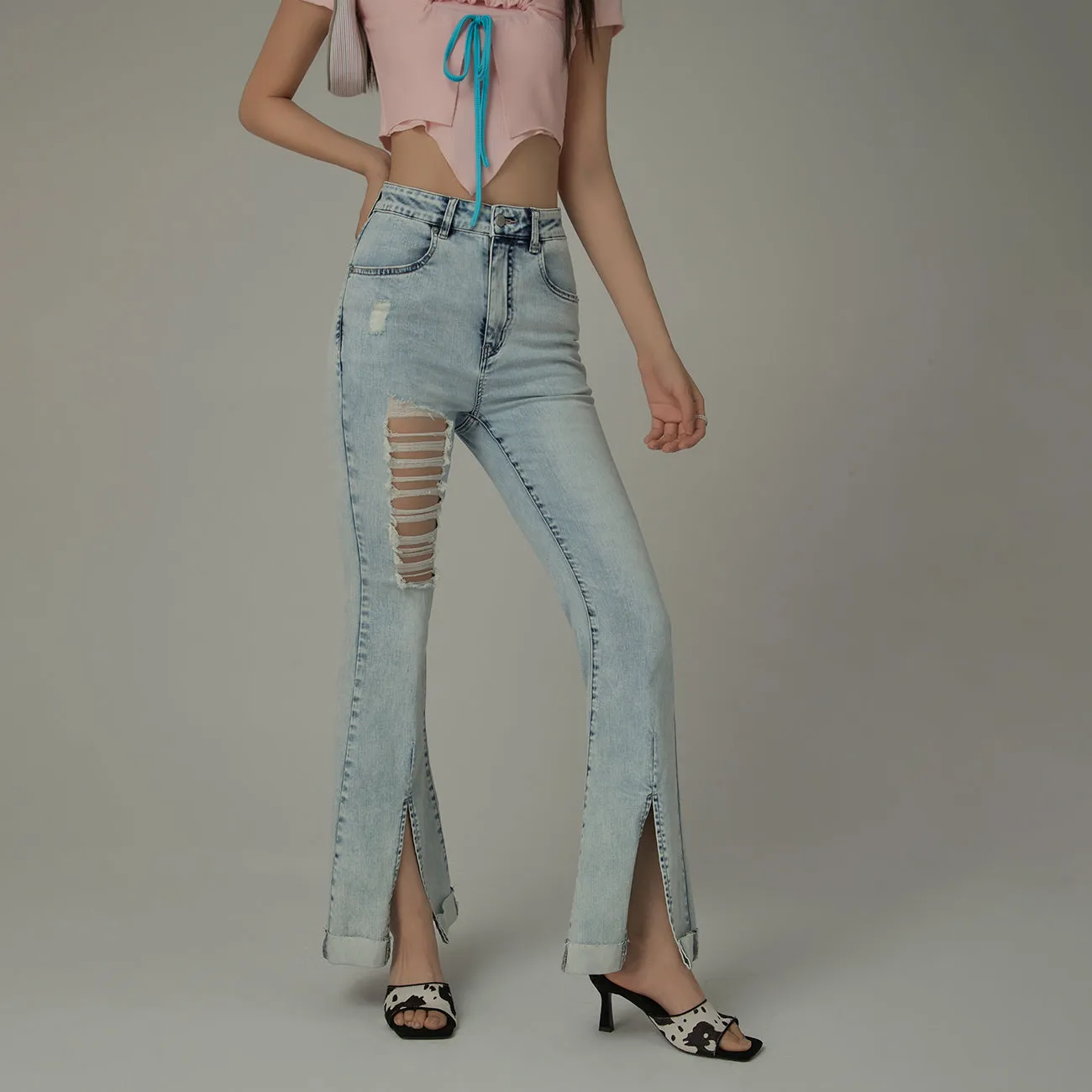 Distressed Rips Slit Denim Jeans