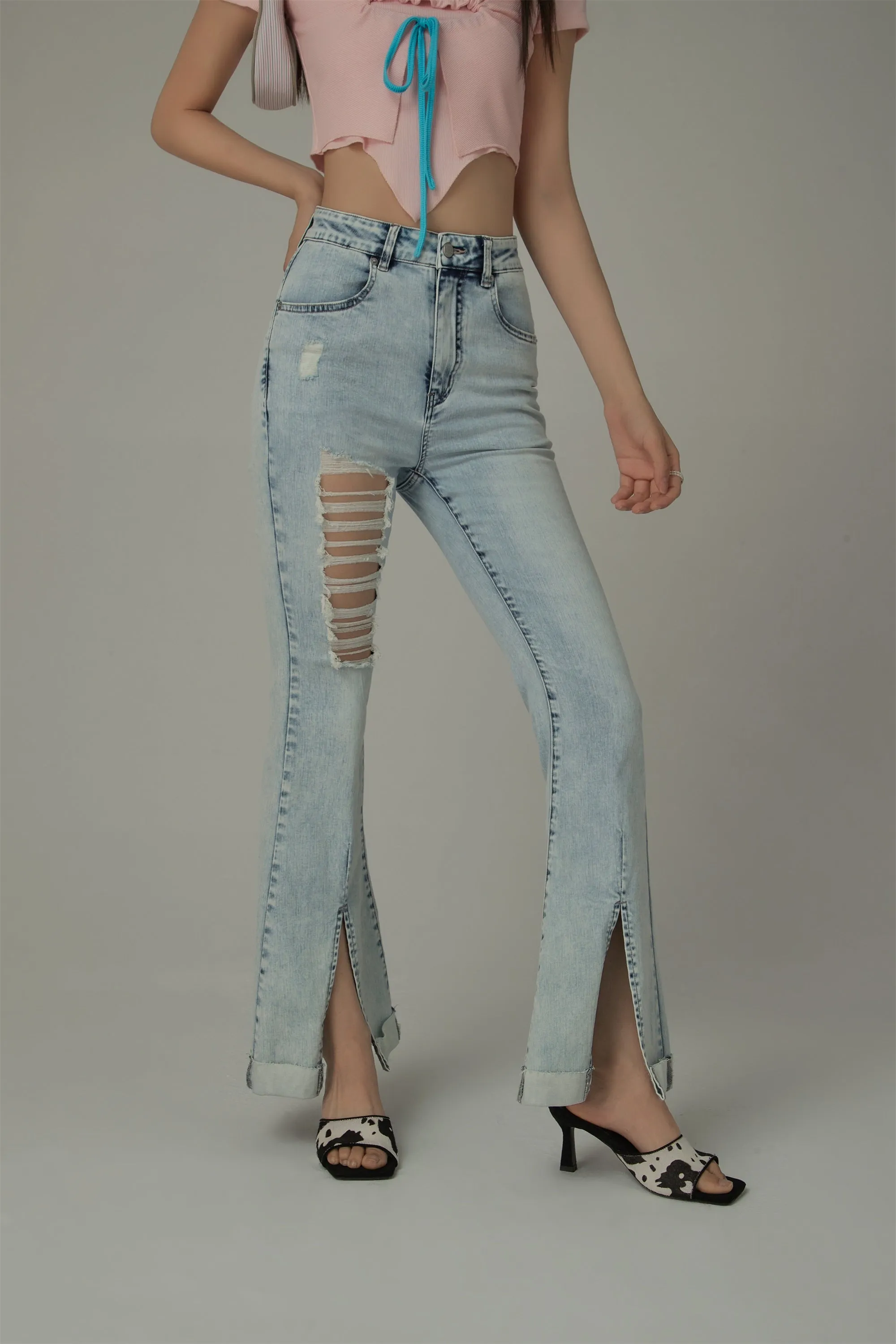 Distressed Rips Slit Denim Jeans