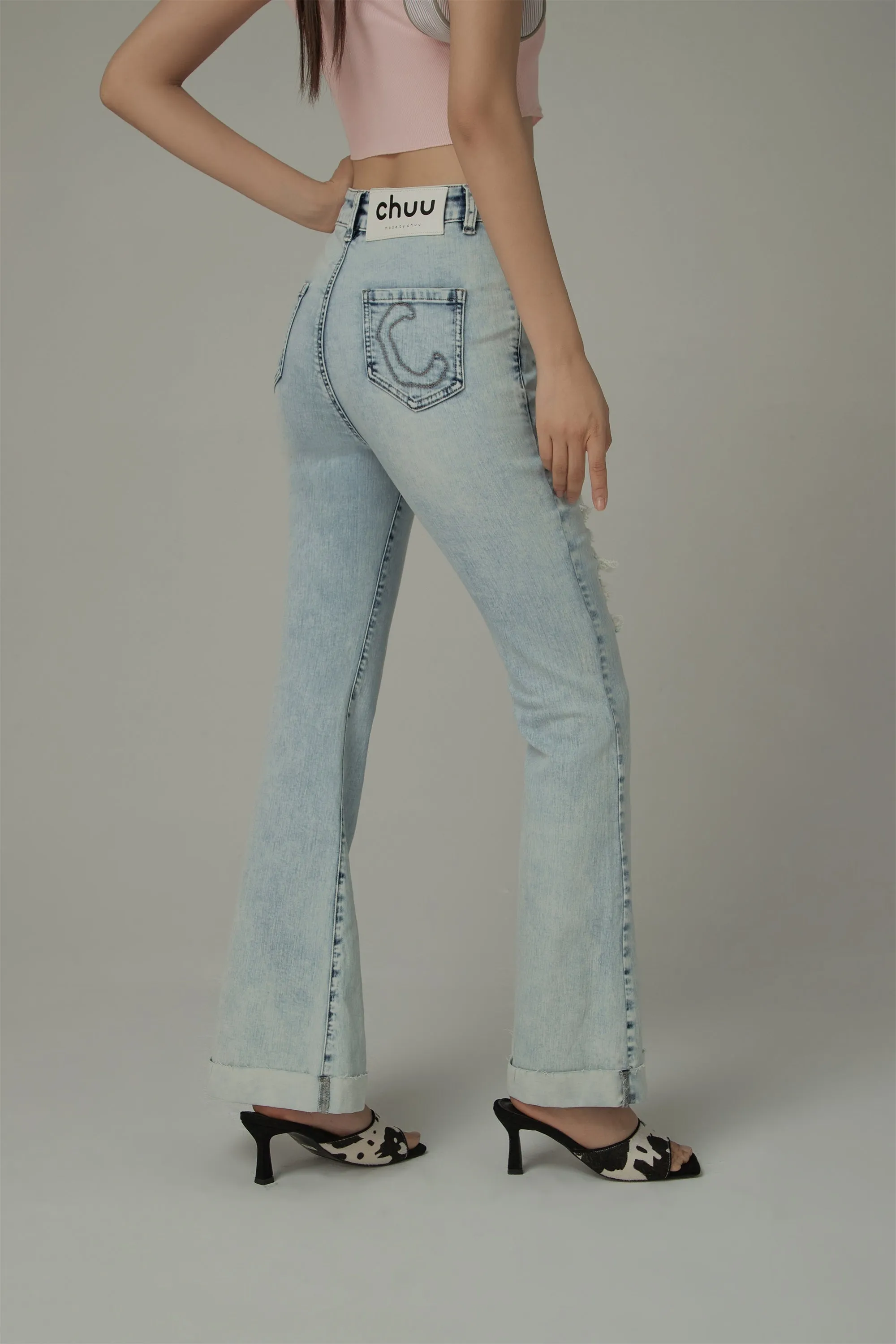 Distressed Rips Slit Denim Jeans