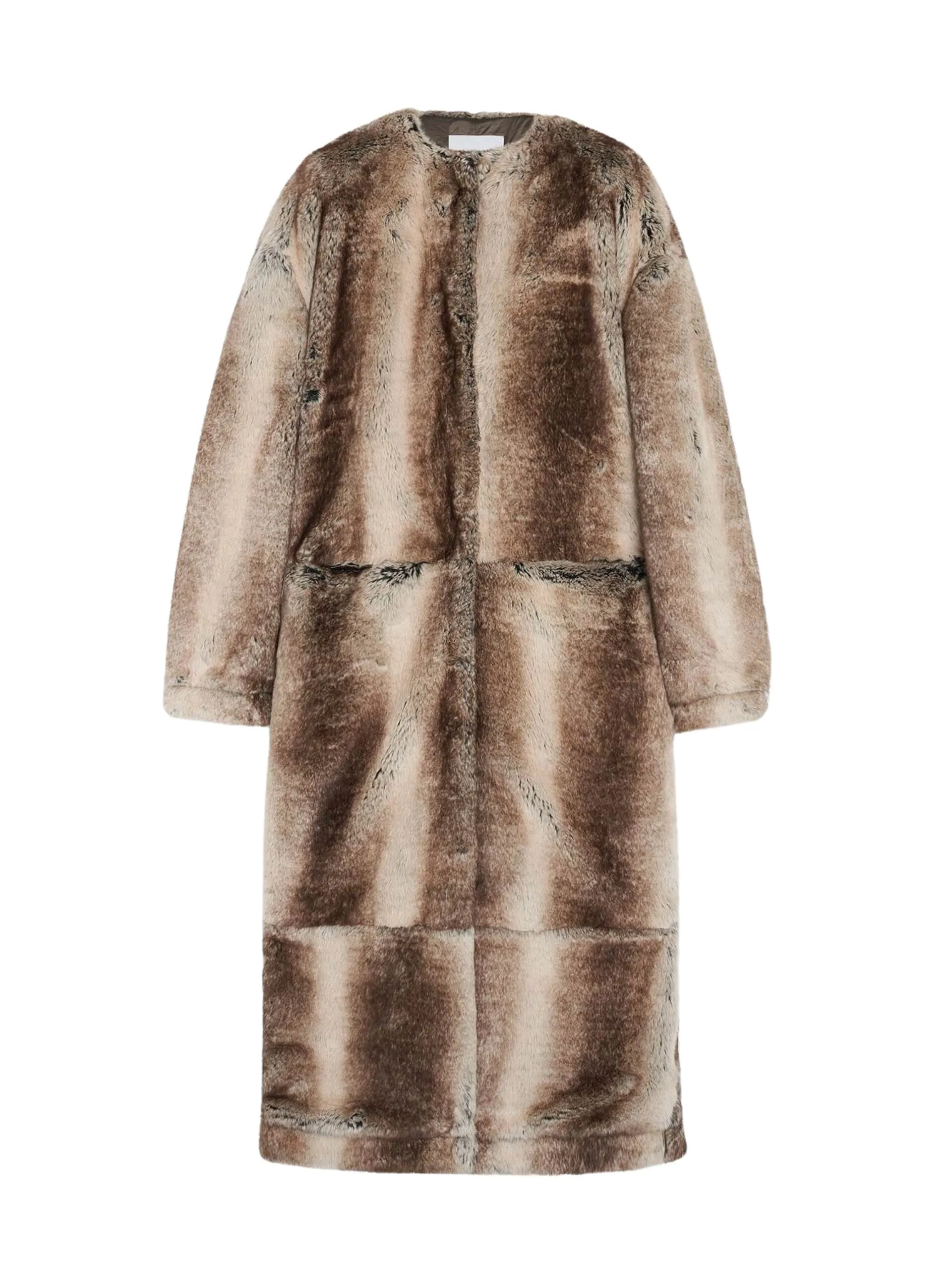 Eco Fur Long Coat / Black & Grey