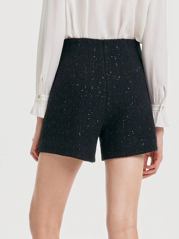 Elegant Black Tweed Shorts