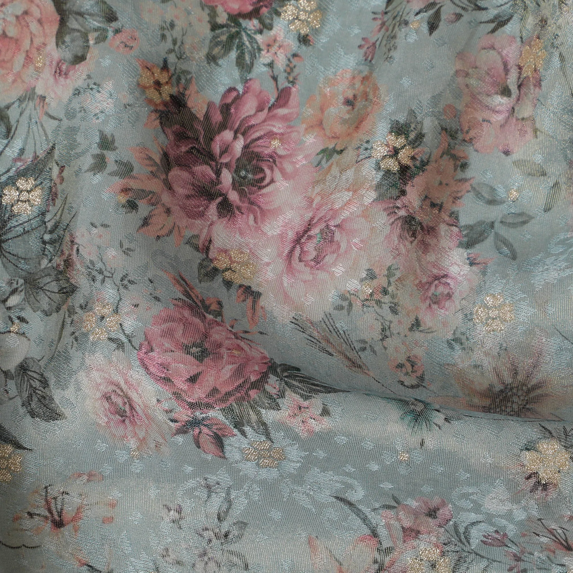 Elegant Dusty Blue Viscose Fabric with Romantic Floral Print, 110 cm Wide-D19207