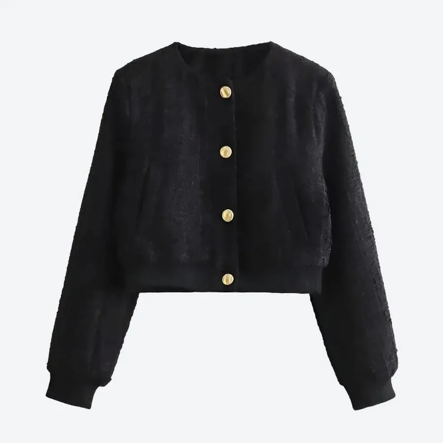 Elegant Textured Button-Up Cropped Jackets