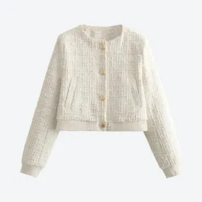 Elegant Textured Button-Up Cropped Jackets