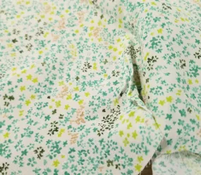 End of Bolt: 2 yards of Micro Scattered Lime & Mint Florals  Rayon Cream Hue Textured Woven-remnant