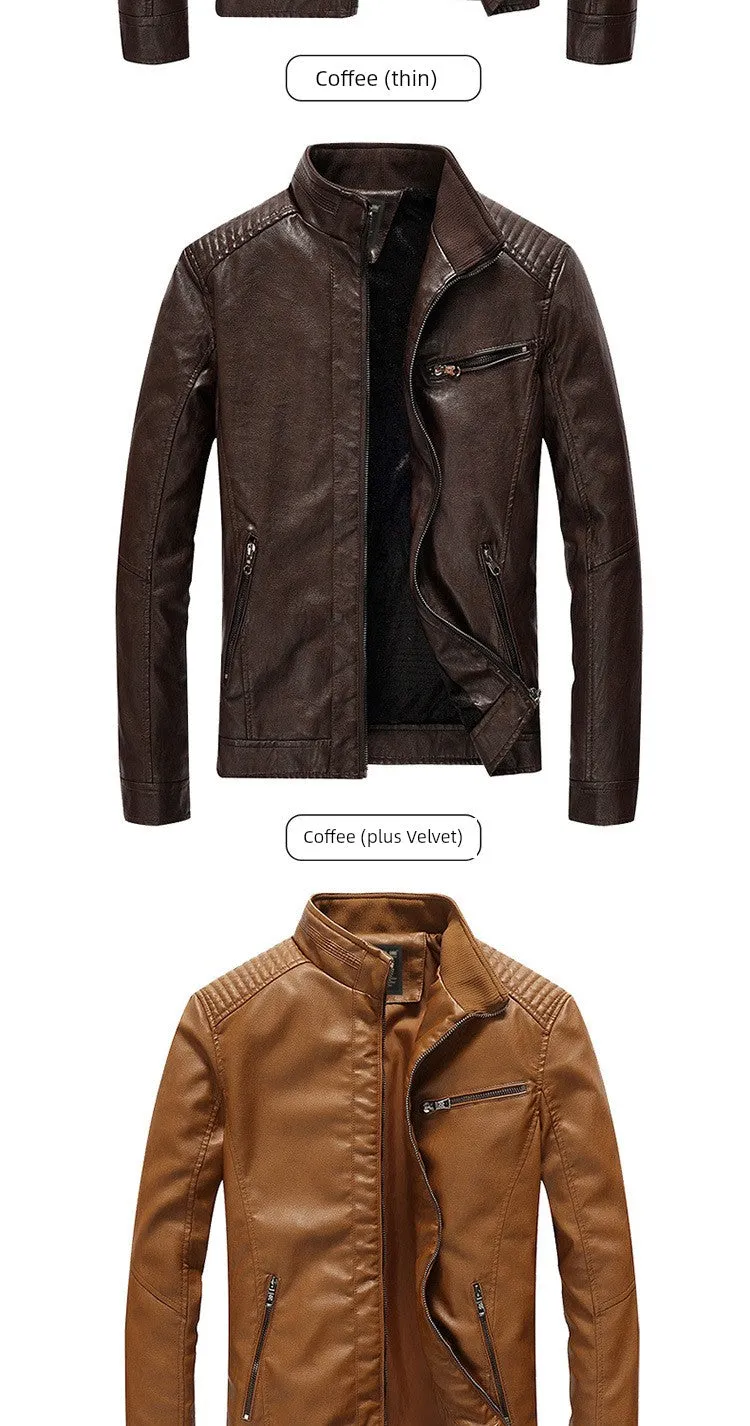 Fall/Winter Korean-Style Slim-Fit Casual Stand Collar Trendy Leather Jacket