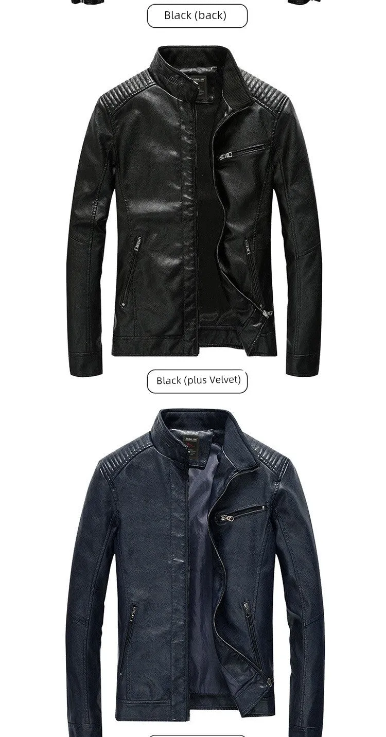 Fall/Winter Korean-Style Slim-Fit Casual Stand Collar Trendy Leather Jacket