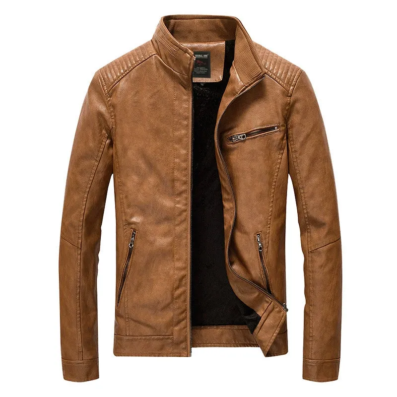 Fall/Winter Korean-Style Slim-Fit Casual Stand Collar Trendy Leather Jacket