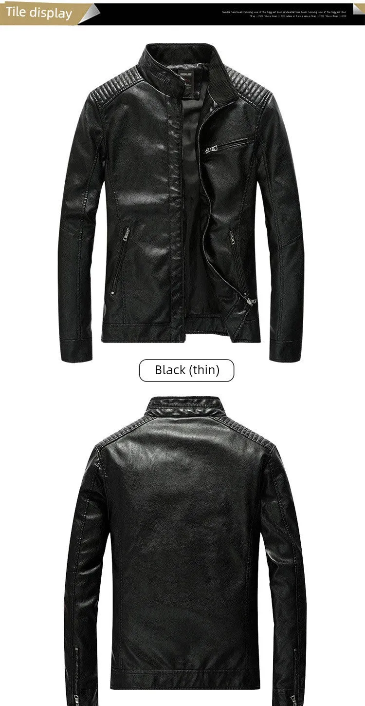 Fall/Winter Korean-Style Slim-Fit Casual Stand Collar Trendy Leather Jacket