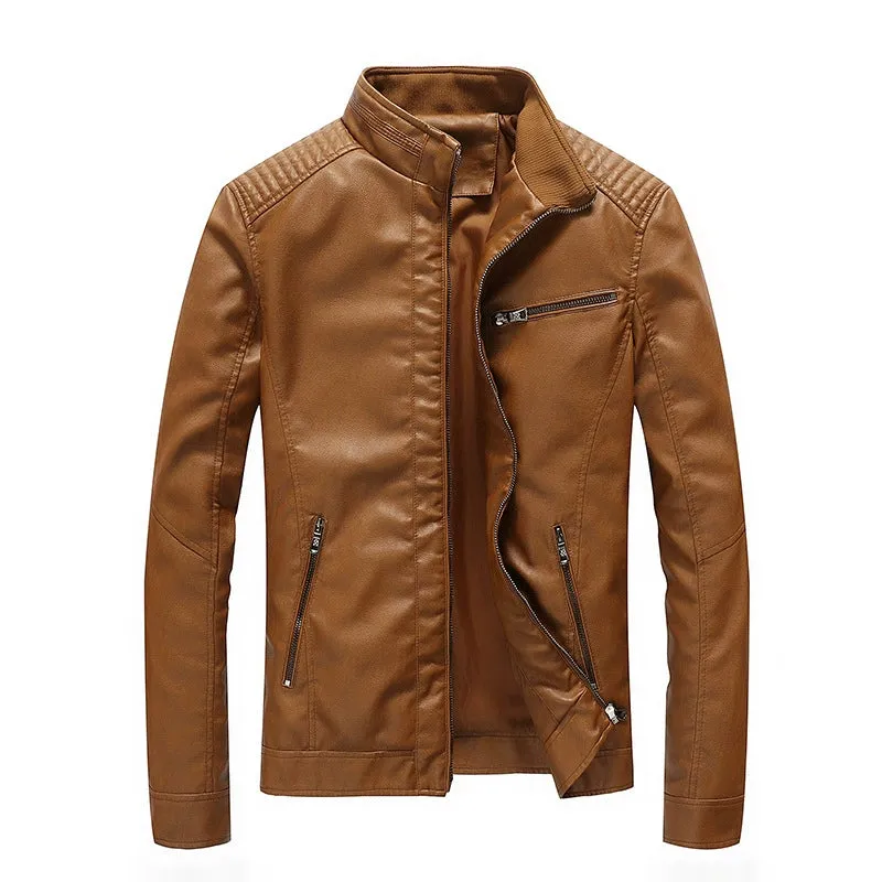 Fall/Winter Korean-Style Slim-Fit Casual Stand Collar Trendy Leather Jacket