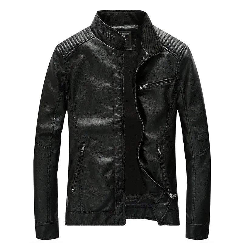 Fall/Winter Korean-Style Slim-Fit Casual Stand Collar Trendy Leather Jacket