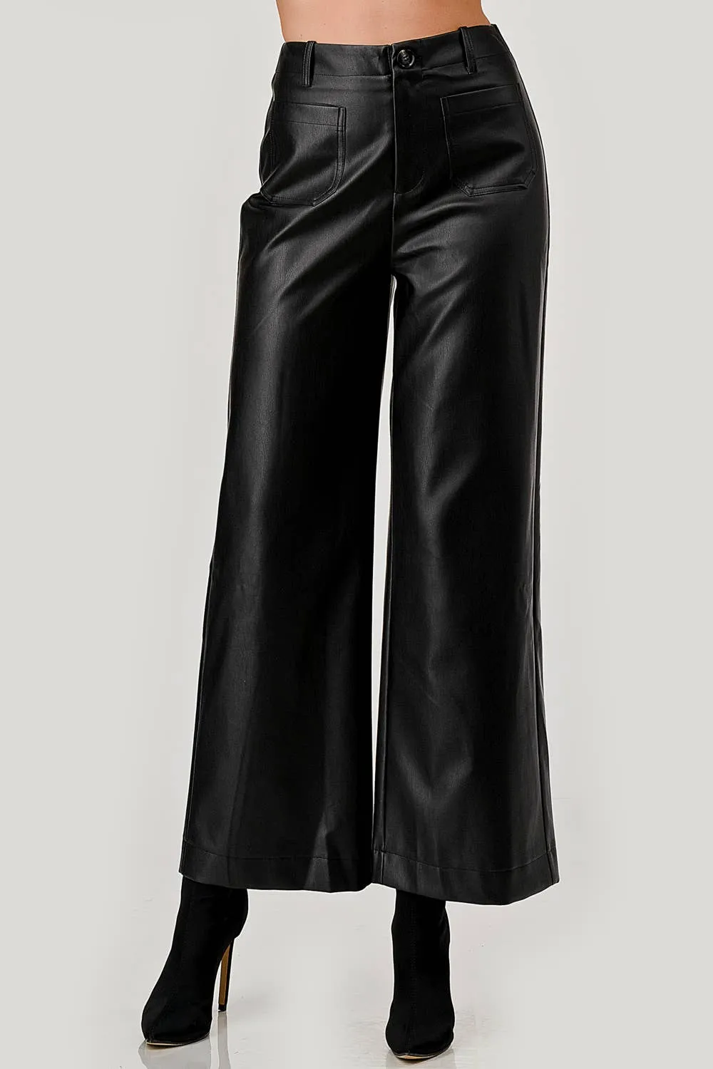 Faux Leather Wide-Leg Pants