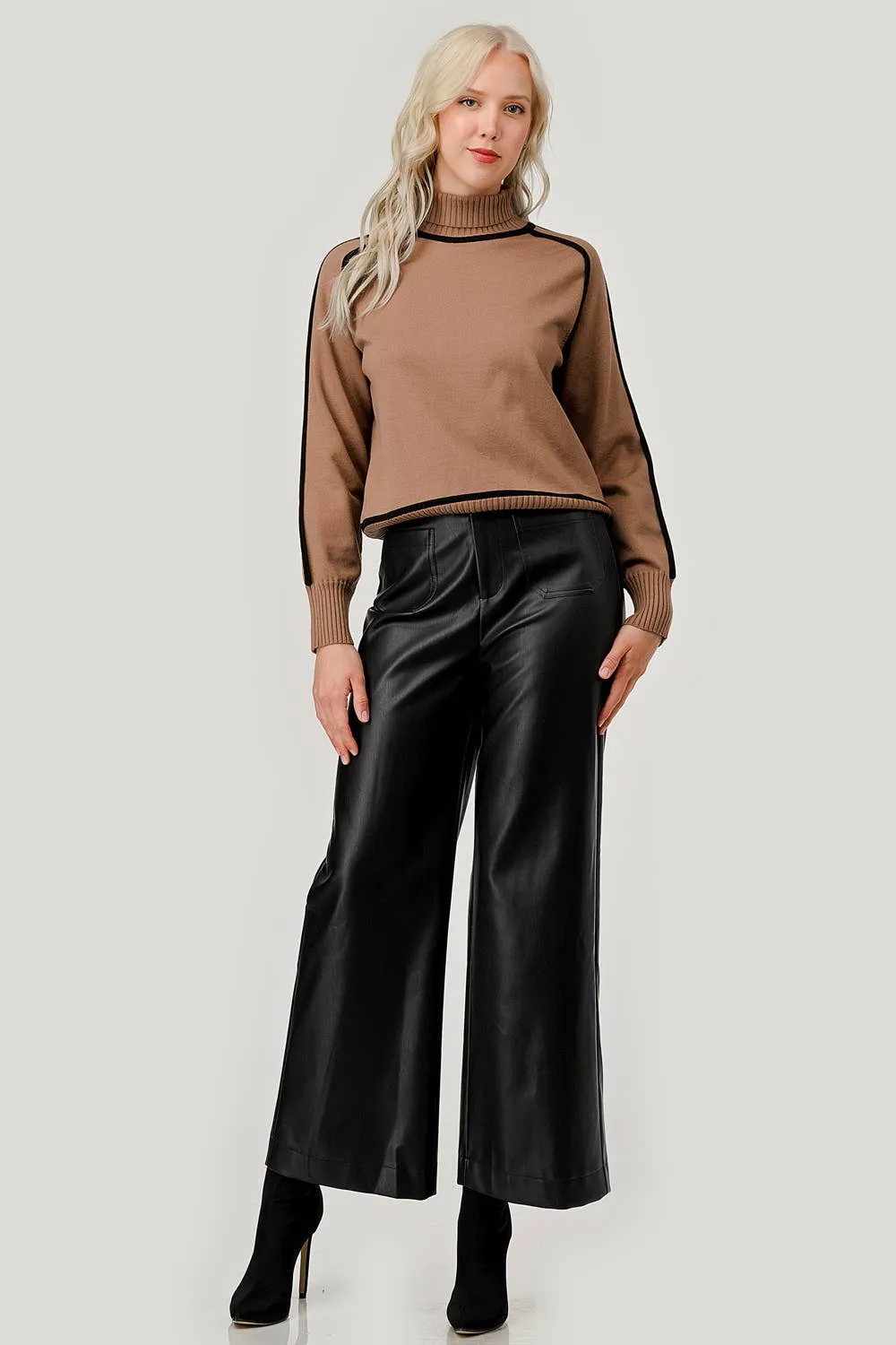 Faux Leather Wide-Leg Pants