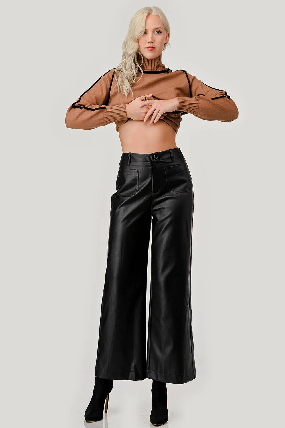 Faux Leather Wide-Leg Pants