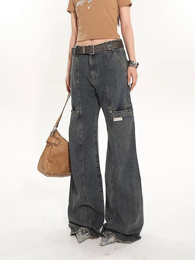 Full-Length Washed And Distressed Straight-Leg Jeans