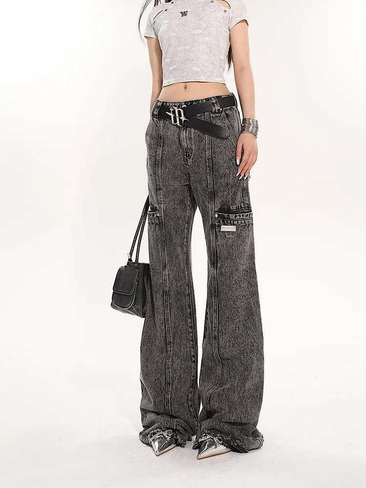 Full-Length Washed And Distressed Straight-Leg Jeans