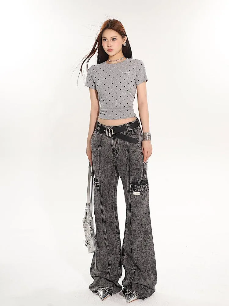 Full-Length Washed And Distressed Straight-Leg Jeans