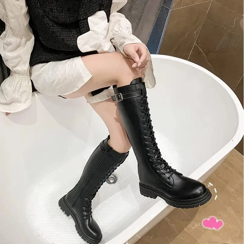 Funki Buys | Boots | Women's Knee-High Lace Up Buckle Boots